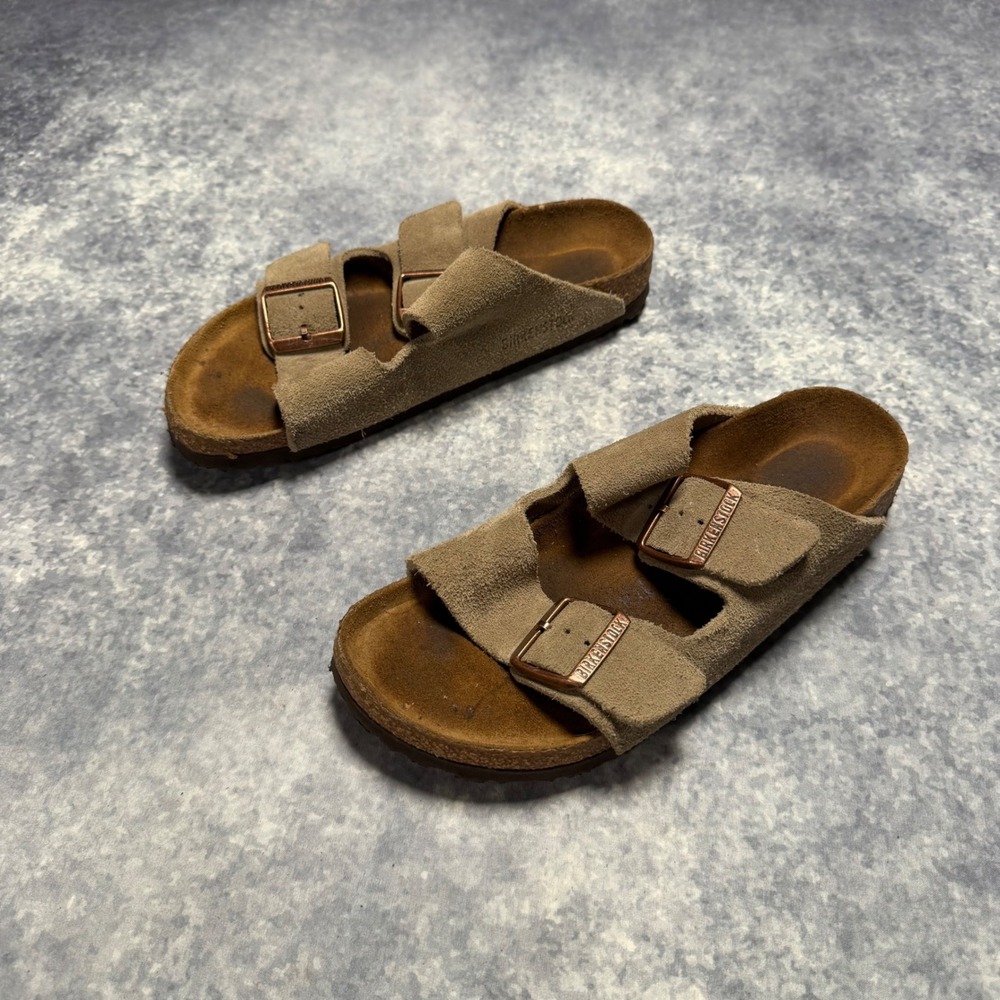 Birkenstock Arizona Taupe Suede Sandals Women 37 L6 Narrow Soft Footbed MINT